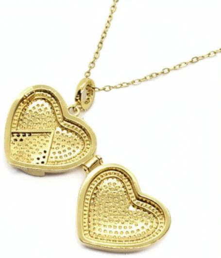 Miniatura 2 de Cadena de acero quirurgico con dije relicario dorado con micro pave 40cm + 5 cm